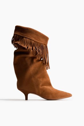 H&M Velourslederstiefel mit Fransenbesatz - Beige