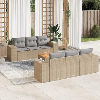 vidaXL Vidaxl - Set Sof&aacute;s De Jard&iacute;n 7 Piezas Y Cojines Rat&aacute;n Sint&eacute;tico Beige