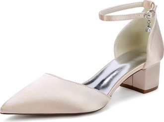 Generic Bridal Bridesmaid Wedding Shoes Womens Pointed Toe Ankle Strap Heels Block Heel Prom Party Dress Rhinestone Low Heels 4.5Cm,Champagne,10 UK