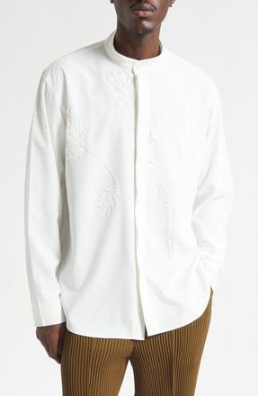 Homme Pliss&eacute; Issey Miyake Pressed Embroidery Button-Up Shirt in White at Nordstrom, Size 4