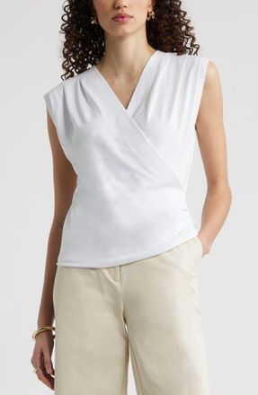 Nordstrom Pleated Faux Wrap Cap Sleeve Top in White at Nordstrom, Size Xx-Small