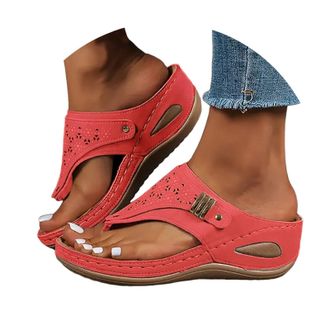 Generic Sandals for Women 2026 Orthopedic Sandals Summer Shoes Women Dressy Outfit Comfortable Arch Support Wedge Non Slip Flip-Flops, PU Leather Slides, Shoe