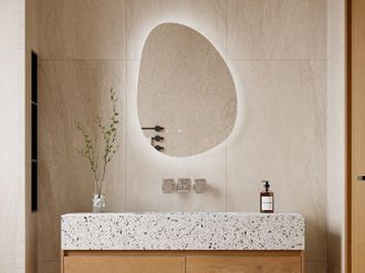 Vente-Unique Specchio da bagno asimmetrico illuminato e antiappannamento 60 x 80 cm - INACIA