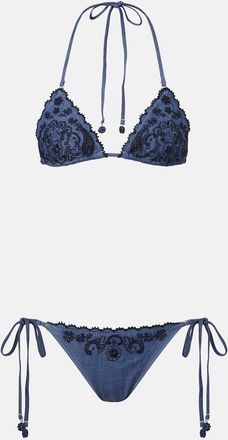 Zimmermann Aster embroidered denim bikini