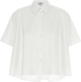 Loewe Overhemden, Dames, Wit, S, Katoen, Kort Mouw Trapeze Shirt