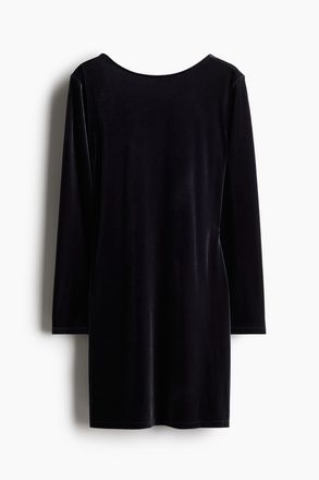 H&M MAMA Velourskleid mit tiefem R&uuml;ckenausschnitt - Marineblau