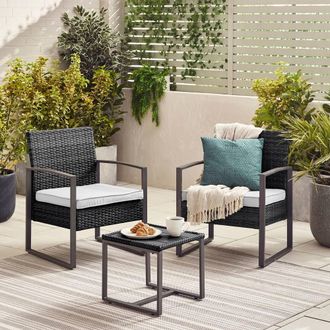 Furniturebox Algarve 2 Seater Rattan Bistro Set with Table in Black