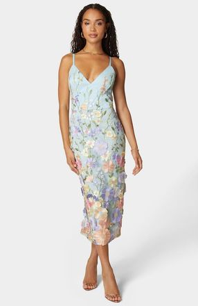 Bebe Floral Embroidered Sheath Midi Dress in Blue Multi at Nordstrom, Size Xx-Small