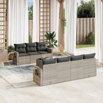 vidaXL Vidaxl - Set De Sof&aacute;s De Jard&iacute;n 8 Pzas Y Cojines Rat&aacute;n Sint&eacute;tico Gris