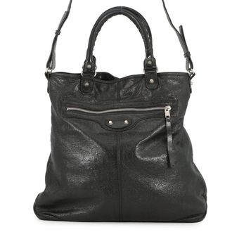 Balenciaga Black Leather Handbag Shoulder Bag Tote Bag (Pre-Owned)