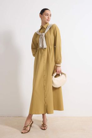Trendyol Modest Dames Donkerblauw Effen Maxi Lang Casual Blousejurk Modest Jurken