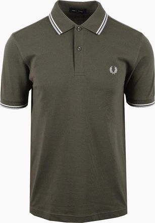 Fred Perry Mens FRED PERRY TWIN TIPPED POLO LAUREL GREEN/ECRU/DUSKY BLUE - Tan - Size: 42