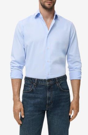 Mango Slim Fit Cotton Blend Button-Up Shirt in Sky Blue at Nordstrom, Size Medium