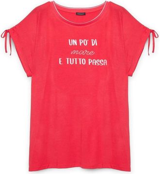Fiorella Rubino Geborduurd T-shirt in Lenzing Ecovero viscose - Dames - T-shirts - Rood - M - Leer - Tops