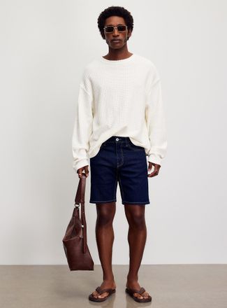 Only & Sons Mens Ochre topstitch indigo jean Bermuda Shorts