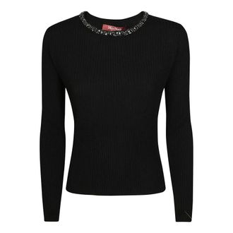 Max Mara Truien & Vesten, Dames, Zwart, L, Juwelen Hals Trui