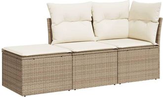 vidaXL Juego De Sof&aacute;s De Jard&iacute;n Con Cojines Beige 3 Pzas Rat&aacute;n Pe Vidaxl