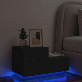 vidaXL Mesita De Noche Con Luces Led Negro 70x36x40,5 Cm Vidaxl