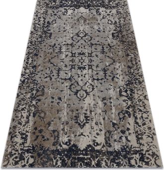 RugsX Rugsx - Alfombra Moderna Mundo E0681 Ornamento, Marco Vintage Exterior Beige / Negro Beige 180x270 Cm