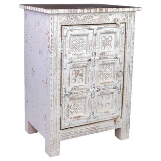 Wanderlust Deco Wanderlust Deco - Mesita De Madera Acabado Artesanal De 1 Puerta Blanco 53x40x73h Cm