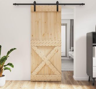 vidaXL Vidaxl - Puerta Corredera Con Herrajes Madera Maciza De Pino 85x210 Cm
