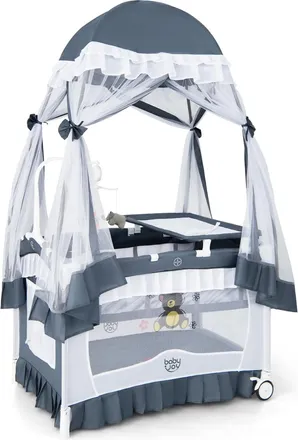 Costway Costway - Cuna Bebe Port&aacute;til 4 En 1, Cuna De Viaje Mois&eacute;s Convertible Con Cambiador Desmontable, Red Desmontable Y Ruedas Bloqueables, Caja De M&uacute;sica 