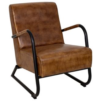 Wanderlust Deco Sillon De Metal Tapizado En Cuero Marr&oacute;n 61x70x84h Cm