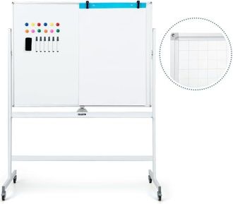 Costway Costway - Pizarra M&oacute;vil Magn&eacute;tica En Seco 120 X 90 Cm, Doble Cara, Con Soporte Sobre Ruedas Bloqueables, Giro De 360 &deg;, Altura Ajustable, Pizarra Blan