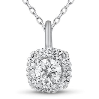 Pompeii3 5/8ct Cushion Halo Diamond Pendant 14k White Gold & 18 Chain