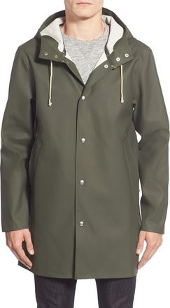 Stutterheim Stockholm Long Sleeve Hooded Raincoat in Green at Nordstrom, Size X-Large