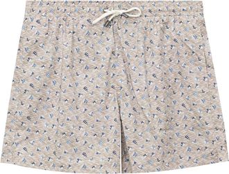 Canali Beige Boxershort met Blauwe Print - Heren - Strandmode - Beige - S - Polyester - Badmode