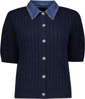 Geisha Cardigan + Denim Kraag - Dames - Vesten - Blauw - 2XL - Denim - Truien & Vesten