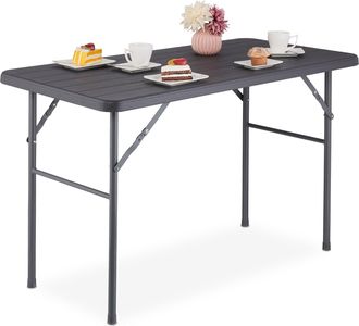 Relaxdays Relaxdays - Mesa Jard&iacute;n, Efecto Madera, Rectangular, 74 X 118 X 60 Cm, Pl&aacute;stico, Metal, Tablero Terraza Plegable, Gris