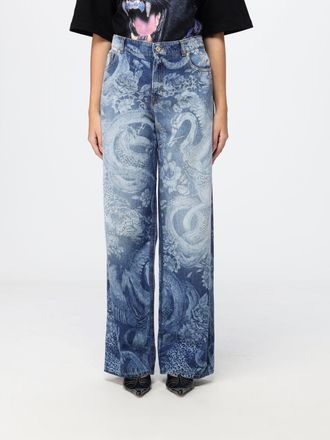 Just Cavalli Jeans palazzo a vita alta in denim di cotone con stampa grafica