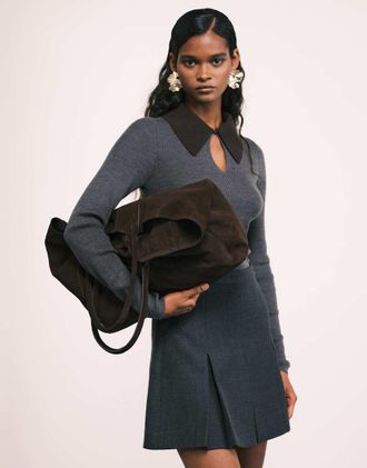 Asos Premium - Borsa shopping premium in camoscio rigenerato color cioccolato-Marrone