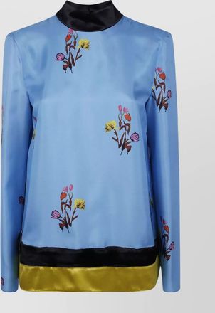 Marni floral satin long sleeve top with keyhole