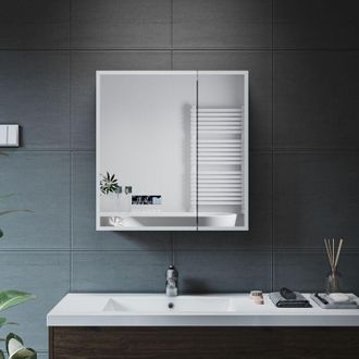 Elegant Lighting Elegant - Bathrrom Wall Cabinet Illuminated led Mirror with Shaver Socket, Bluetooth, Illuminated led Mirror with Stainless Steel Cabinet, Anti-Fog