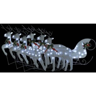 vidaXL Decoraci&oacute;n Navide&ntilde;a De Renos Y Trineo De Jard&iacute;n Blanco 140 Leds Vidaxl