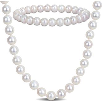Delmar 7-7.5mm Cultured Freshwater Pearl Necklace & Bracelet Set in White at Nordstrom Rack