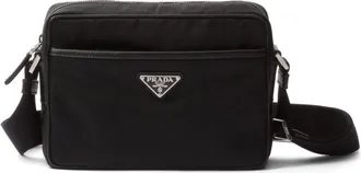 Prada Black Triangle-Logo Messenger Bag - Mens - Calf Leather/Recycled Nylon