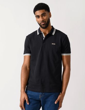 HUGO BOSS Mens BOSS Green Paddy Mens Cotton-Piqu&eacute; Polo Shirt with Contrast Logo - Medium Blue 426 - Size: 40