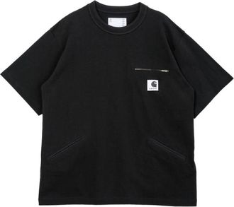 sacai T-shirt met ronde hals en borstzak met rits - Heren - T-shirts - Zwart - XS - Tops