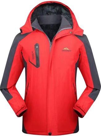 Generic Mens Outdoor Waterproof Jackets Fleece Winter Jackets with Detachable Hood Color Block Thermal Rain Jacket Water Resistant Full Zip Windbreaker Warm S