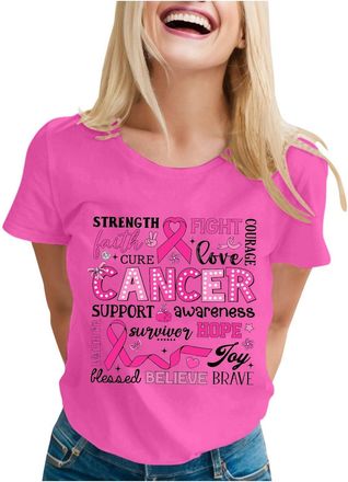 Generic Breast Cancer T Shirts,Breast Awareness T-Shirt Heart Pink Ribbon Tshirt Tops Womens Gym Race for Life Shirt Gifts Women Diagnosed with Female UK Funn