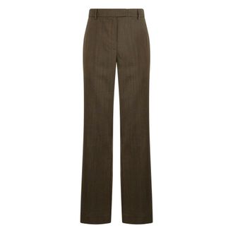 Ganni Pantalones rectos de lana melange - Trousers - Mujer - Marr&oacute;n - 3XS