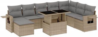 vidaXL Set De Sof&aacute;s De Jard&iacute;n 9 Pzas Con Cojines Rat&aacute;n Sint&eacute;tico Beige Vidaxl