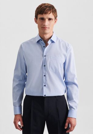 Seidensticker Businesshemd SEIDENSTICKER Schwarze Rose, Herren, Gr. XXL (45), normale &Auml;rmell&auml;ngen, blau, 100% Baumwolle, unifarben, regular fit, 2-Knopf-Manschette,