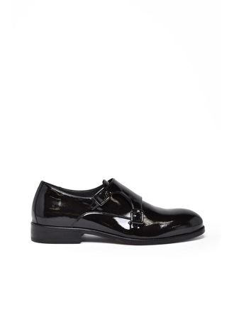 Principe di Milano Black Patent Leather Monk Strap Loafers