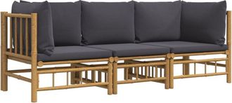 vidaXL Vidaxl - Set De Muebles De Jard&iacute;n 3 Piezas Bamb&uacute; Con Cojines Gris Oscuro