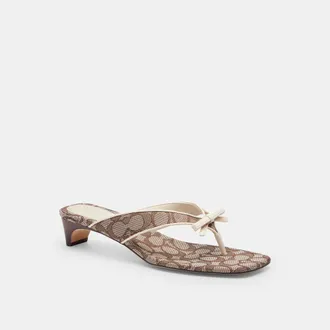 Coach Bow Thong Kitten Heel In Signature Jacquard
